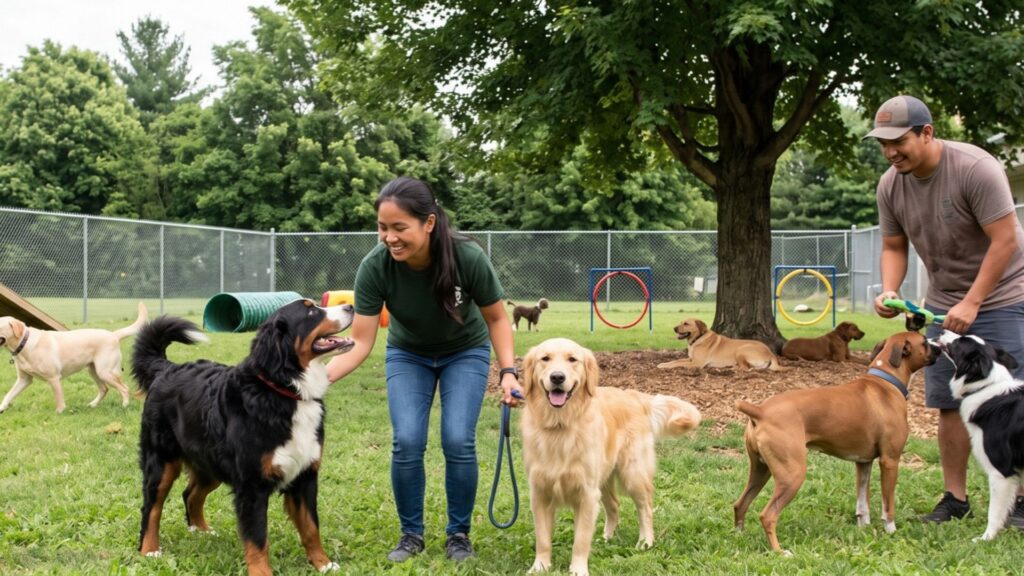 dog trainer and dogs